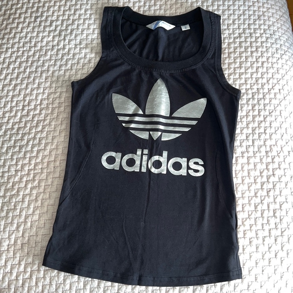 adidas Black Tank with Silver Trefoil Logo